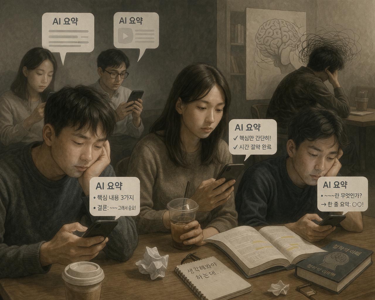 스킵과 요약의 시대, 누가 우리의 생각을 이끌고 있는가? ▲관련 생성 이미지. ⓒ챗GPT