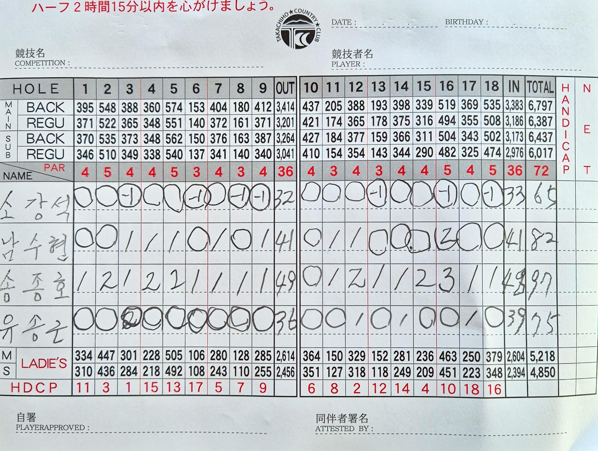 소강석 목사 “Nature(자연) 위에서 지속되는 여행” ▲골프 기록지.